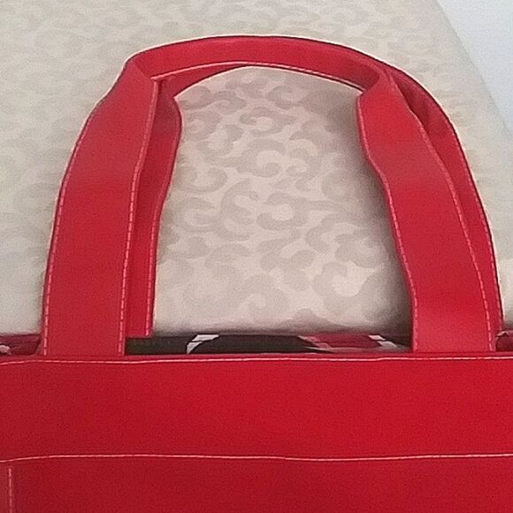 Lancome Tote Red Large Vegan Leather and Canvas - Picture 5 of 6